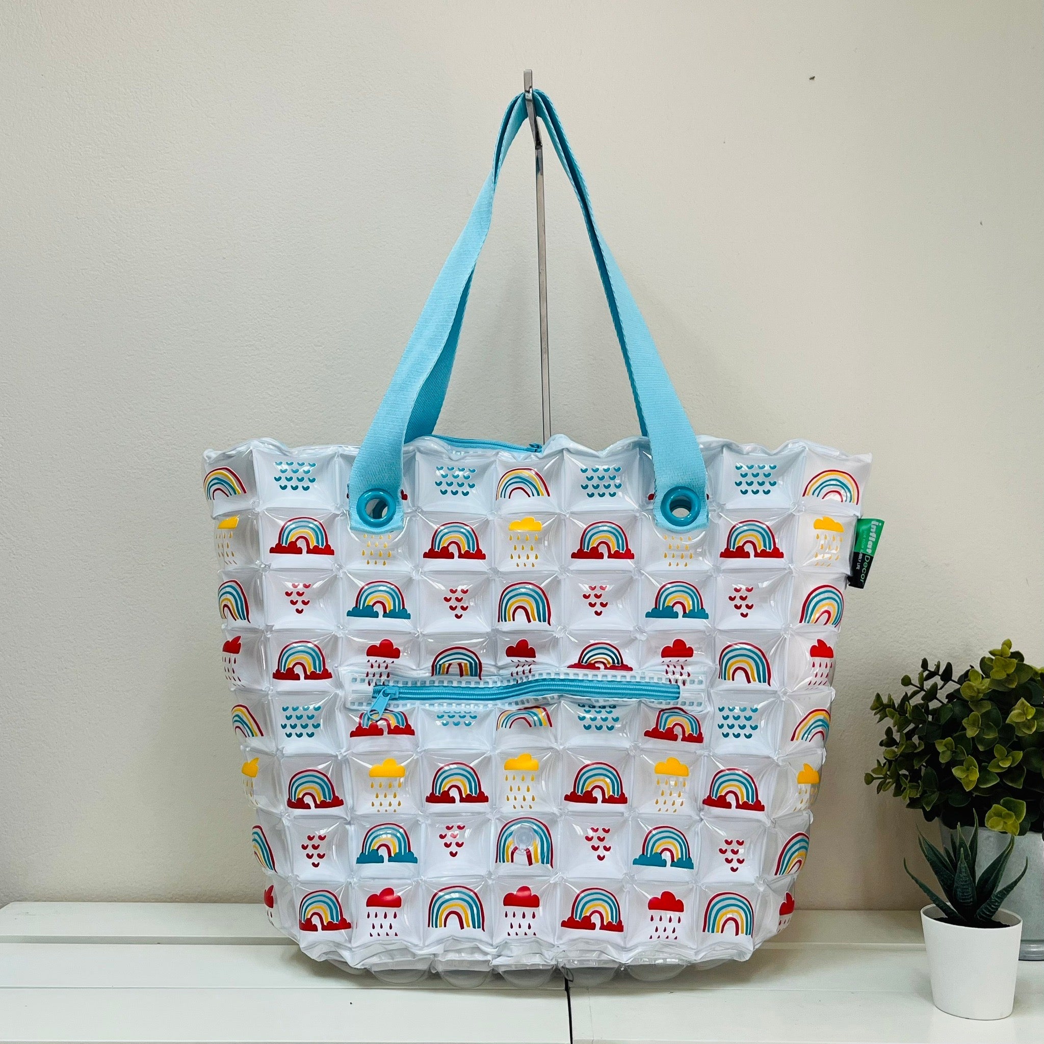 Inflatable Shopping Tote Bag & Beach Bag with Zipper (Large) - Rainbow - Image 4
